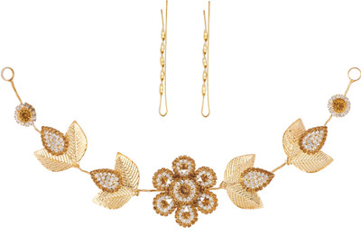 

AccessHer Stone Studded wedding and Party Fancy Premium Quality Tiara With Bobby Pins Hair Accessory Set(Gold)