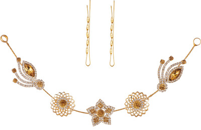 

AccessHer Stone Studded wedding and Party Fancy Premium Quality Tiara With Bobby Pins Hair Accessory Set(Gold)