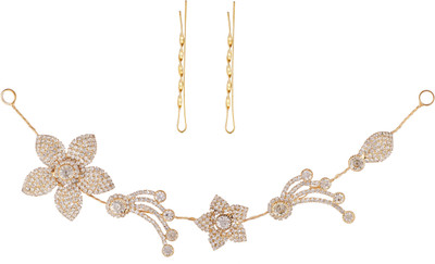 

AccessHer Stone Studded wedding and Party Fancy Premium Quality Tiara With Bobby Pins Hair Accessory Set(Gold)