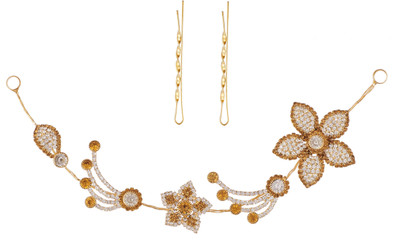 

AccessHer Stone Studded wedding and Party Fancy Premium Quality Tiara With Bobby Pins Hair Accessory Set(Gold)