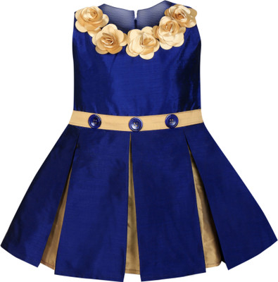

mkb Girls Midi/Knee Length Casual Dress(Blue, Sleeveless