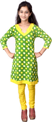 AD & AV Girls Casual Kurta and Churidar Set(Green Pack of 1)