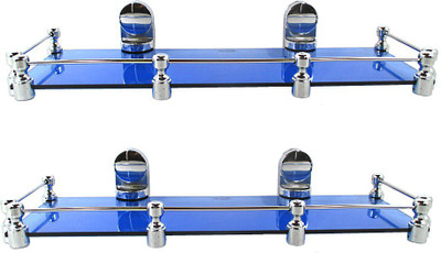 

RoyaL Indian Craft Queen Bracket 18 by 5 INCH Set of Marvelous Blue Glass Wall Shelf(Number of Shelves - 2, Blue)