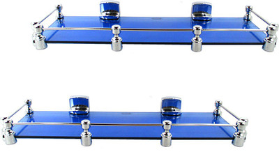 

RoyaL Indian Craft Hard PVC Bracket 18 by 5 INCH Set of Marvelous Blue Glass Wall Shelf(Number of Shelves - 2, Blue)