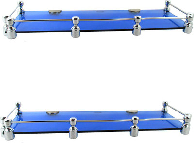 

RoyaL Indian Craft Brass D Bracket 18 by 5 INCH Set of Marvelous Blue Glass Wall Shelf(Number of Shelves - 2, Blue)