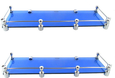 

RoyaL Indian Craft Brass Bracket 18 by 5 INCH Set of Marvelous Blue Glass Wall Shelf(Number of Shelves - 2, Blue)