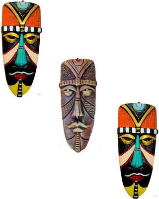 

Rasoh village hand artz tribal male decorative adibasi wall hanging masks Decorative Showpiece - 22 cm(Terracotta, Multicolor)