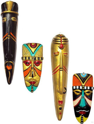 

Rasoh village hand artz adibhasi tribal king queen wall hanging decorative masks Decorative Showpiece - 22 cm(Terracotta, Multicolor)