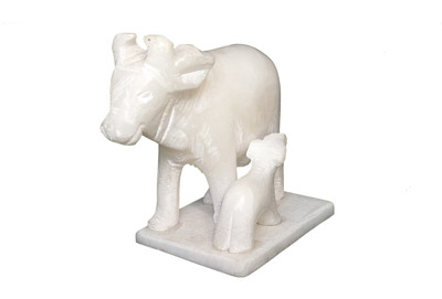 

MNE MNE GAU MATA WITH CALF Decorative Showpiece - 9 cm(Marble, White)