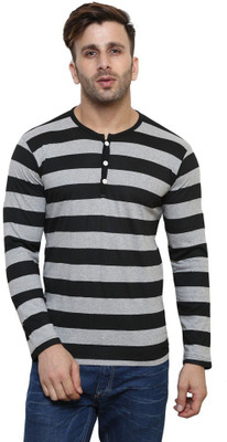 

Leana Solid Men' Henley Grey, Black T-Shirt, Black-dark grey