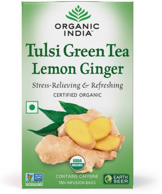

Organic India Stress Relieving & Refreshing 18 tea bag Lemon, Ginger Green Tea Bags Box(18 Bags)