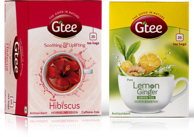 

GTEE TEE Green Tea Bags - Lemon & Ginger & Hibiscus Tea Bags (25 Tea bags X 2PACKS) Lemon, Ginger, Hibiscus Green Tea Bags Box(50 Bags)