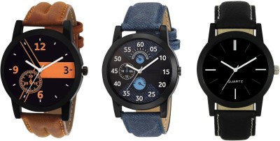 Om Designer Analogue Black Dial Men's & Boy's Watch Leather Strap Combo Pack of 3 Watch  - For Men   Watches  (Om Designer)