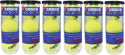 

Cosco All Court Tennis Ball(Pack of 18, Yellow), Fluorescent yellow