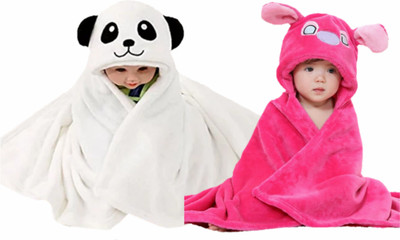 BRANDONN Embroidered Single Hooded Baby Blanket for  Mild Winter(Polyester, Multicolor)