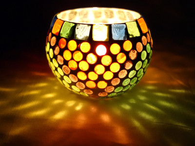 65% OFF on Lal Haveli Decorative Night Lamp Mosaic Glass Candle Holder(Multicolor, Pack of 1)