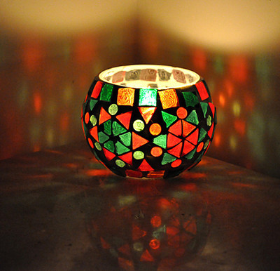 63% OFF on Lal Haveli Decorative Candle Light Stand Glass Tealight Holder(Multicolor, Pack of 1)