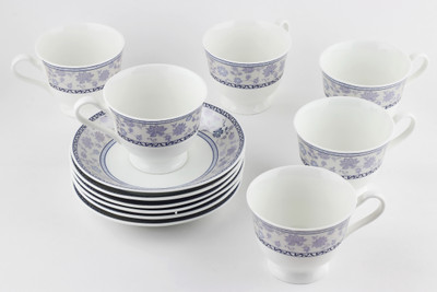 Swagger 12 piece fine bone china cup and saucer set Bone China(Blue, Pack of 12)