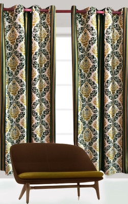 

India Furnish 213 cm (7 ft) Polyester Door Curtain (Pack Of 2)(Floral, Green)