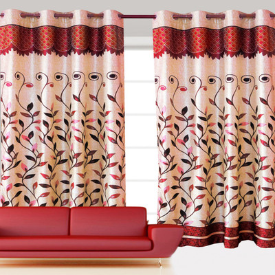 

India Furnish 213 cm (7 ft) Polyester Door Curtain (Pack Of 2)(Floral, Maroon)