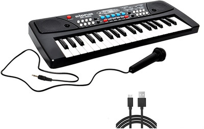 

MEGA STAR 37 Keyboard Toy For Kids Dc Power Option + Recording + Microphone + Data Cable*(Black)