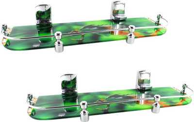 

RoyaL Indian Craft Set of 2 Long Hard PVC Brackets 18 By 5.5 INCH Green Wonder Printed Glass Wall Shelf(Number of Shelves - 2, Multicolor)