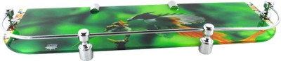 RoyaL Indian Craft Brass Brackets 18 By 5 INCH Green Wonder Printed Glass Wall Shelf(Number of Shelves - 1, Multicolor)