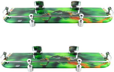 

RoyaL Indian Craft Pack of 2 Hard Chrome Brackets 18 By 5 INCH Green Beauty Printed Glass Wall Shelf(Number of Shelves - 2, Multicolor)