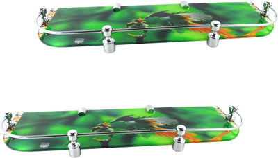 

RoyaL Indian Craft Pack of 2 Brass Brackets 18 By 5 INCH Green Wonder Printed Glass Wall Shelf(Number of Shelves - 2, Multicolor)