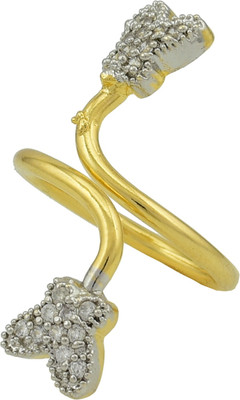 HIGH TRENDZ Designer Alloy Cubic Zirconia Gold Plated Chain Ring - Multi Finger