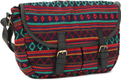 

People Women Casual Red, Black, Blue Canvas Sling Bag, Black;blue;red