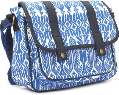 

People Women Casual White, Blue Canvas Sling Bag, Blue;white