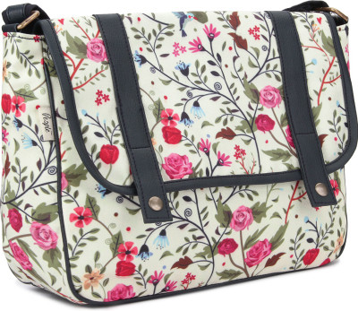 

People Women Casual Beige, Blue Canvas Sling Bag
