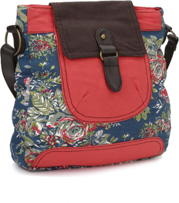 

People Women Casual Red, Blue Canvas Sling Bag, Blue;red