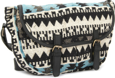 

People Women Casual Black, White, Blue Canvas Sling Bag, Black;blue;white
