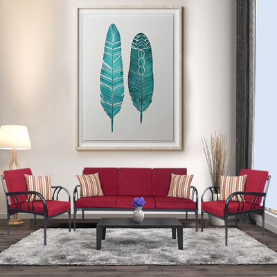 

FurnitureKraft Florence Fabric 3 + 1 + 1 Black Sofa Set