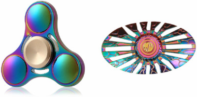 

Montez Rainbow Triangle UFO & Fish Metal Fidget Hand Spinner Toy Set Of 2(Multicolor)