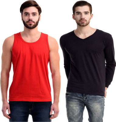 Mi Moda Solid Men Round or Crew Brown, Grey T-Shirt(Pack of 2)