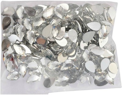 AM Drop Shape Crystal Edged Silver Stones/Kundans for Jewellery Making/Decorating & Crafts. Pack of 400 Stones - Silver
