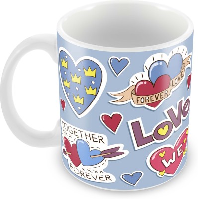 Tuelip "Love Lables Forever Love" Classic Stylish Printed Tea & Coffees 350 ML Ceramic Coffee Mug(350 ml)