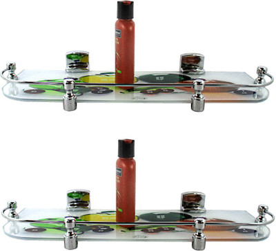 

RoyaL Indian Craft Hard Chrome Bracket Set of 2 Delicious 3D Fruit Printed 18 By 5 INCH Glass Wall Shelf(Number of Shelves - 2, Multicolor)