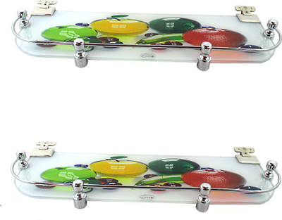 

RoyaL Indian Craft Floating Bracket Set of 2 Delicious 3D Fruit Printed 18 By 5 INCH Glass Wall Shelf(Number of Shelves - 2, Multicolor)