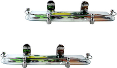 

RoyaL Indian Craft Queen Bracket Set of 2 Delicious 3D Fruit Printed 18 By 5 INCH Glass Wall Shelf(Number of Shelves - 2, Multicolor)