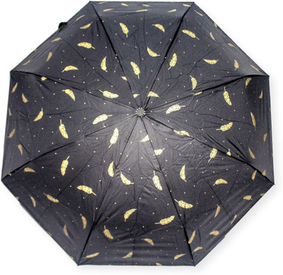 

DesiCult 2 Fold Black Golden Feather DCUMB38 Umbrella(Black)