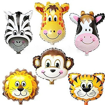 

PARTY PROPZ Printed BIRTH DAY DECORATION / JUNGLE THEME ANIMAL FACE FOIL BALLOON (SET OF 6 PCS / JUNGLE PARTY SUPPLIES Balloon(Multicolor, Pack of 6)