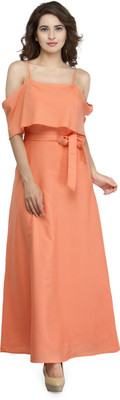 Zastraa Women Maxi Orange Dress