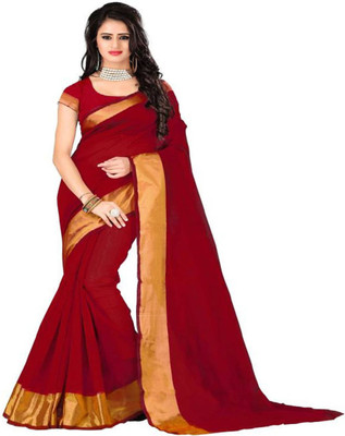 BAPS Solid Bollywood Cotton Blend, Art Silk Saree(Maroon)