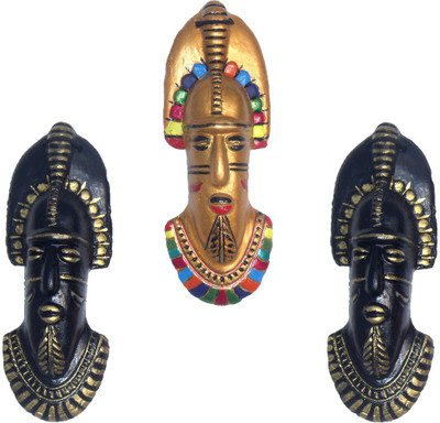 

Rasoh village hand artz adibasi sainik decorative wall hanging mask Decorative Showpiece - 8 cm(Terracotta, Multicolor)