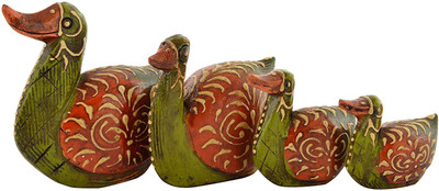 

HOUZZPLUS Wooden handicraft home decor duck set ,Love Duck ,emboss work Decorative Showpiece - 10 cm(Wooden, Green)
