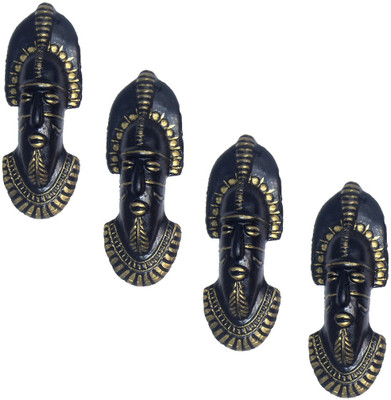 

Rasoh village hand artz adibasi sainik black decorative colored wall hanging masks Decorative Showpiece - 8 cm(Terracotta, Black)